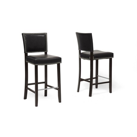 Baxton Studio Aries Black Modern Bar Stool With Nail Head Trim, PK2 85-4299